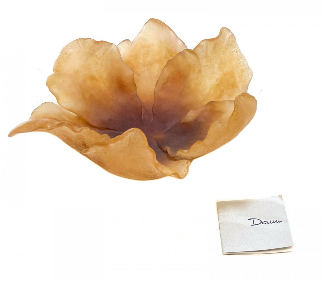 Daum France Crystal Pate De Verre Amber Tulip Bowl (1 of 5)