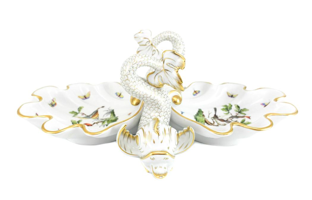 Herend  Porcelain Shell Centerpiece in Rothschild Bird (1 of 6)