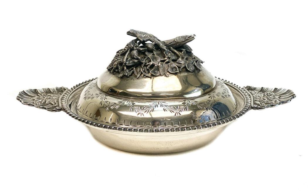 84 Silver Ecuelle Fish Tureen, Russian Silver Marks (1 of 6)