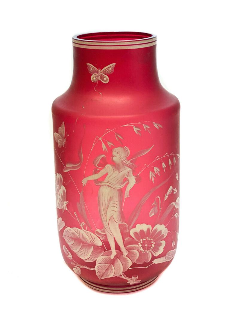 Florentine Art Cameo Cranberry Glass Vase circa 1900 (1 of 5)