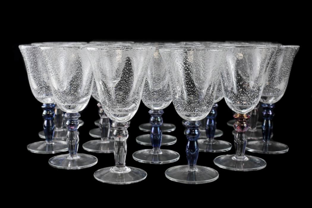 19 Venetian Art Glass Water Goblets, Controlled Bubbles (1 of 3)