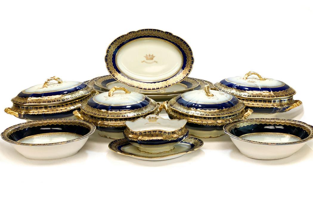 11pc Sevres France Porcelain Cobalt Blue Serving Pieces (1 of 8)