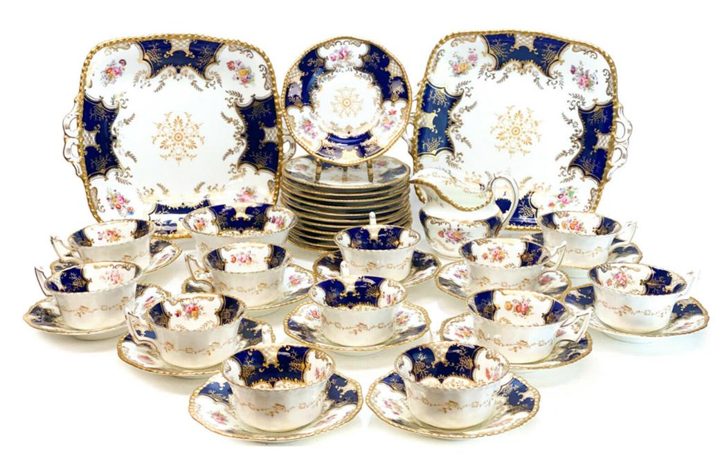 Coalport Cobalt Blue Gilt Porcelain Dessert Set for 12 (1 of 9)