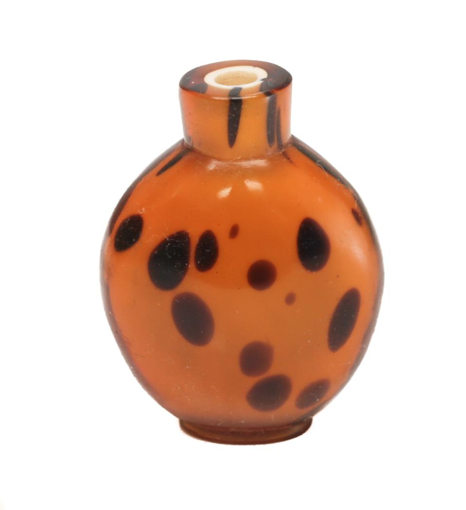 Chinese Orange Glass Spotted Leopard Snuff Bottle (1 of 3)
