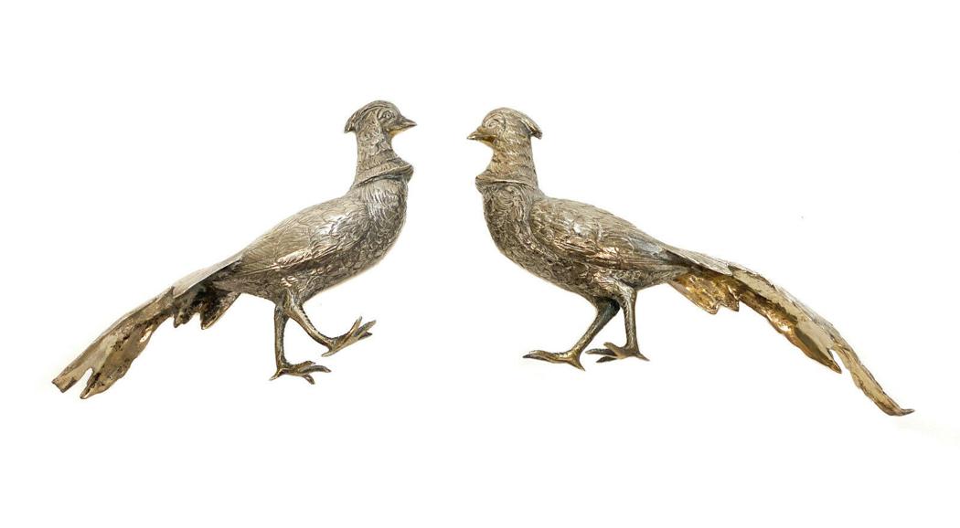 Pair Solid Silver Pheasant Bird Figurines, circa 1920 (1 of 5)