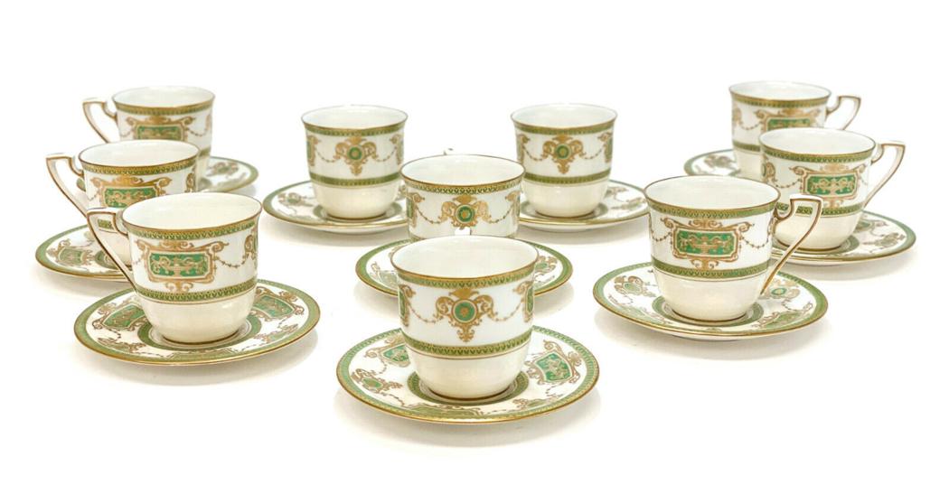 10 Royal Worcester Porcelain Cup & Saucers, 1925 (1 of 3)