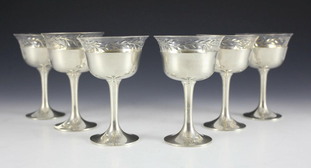 6 Shreve & Co. Sterling Silver & Etched Glass Sherbet (1 of 6)