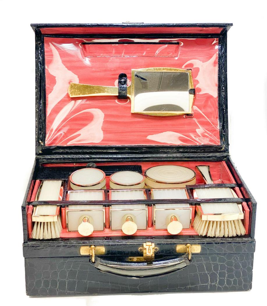 Asprey Gilt Sterling Silver Celluloid Travel Vanity Set (1 of 7)