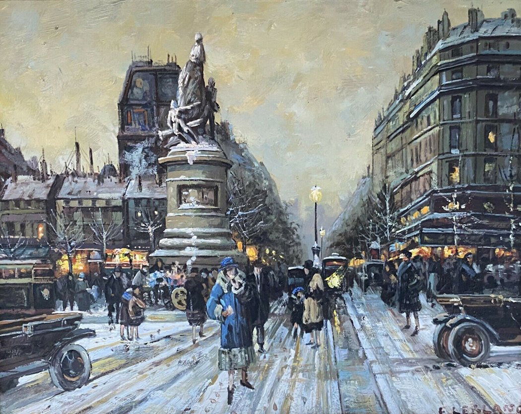 LeBlanc Impressionist Parisian Snow Scene Oil on Canvas (1 of 4)