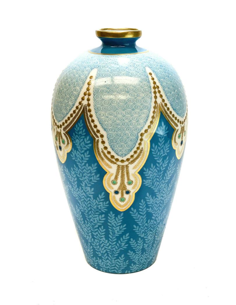 Sevres France Porcelain Blue & Gilt Urn Vase, 19th C (1 of 8)