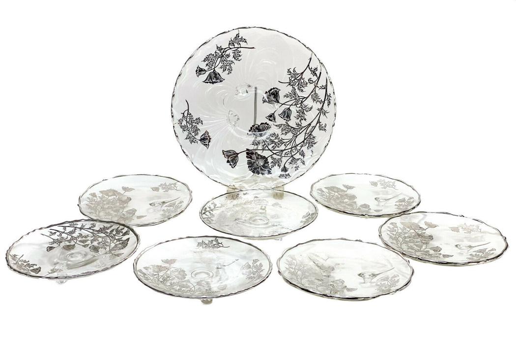American Cut Glass and Silver Overlay Dessert Set for 7 (1 of 4)