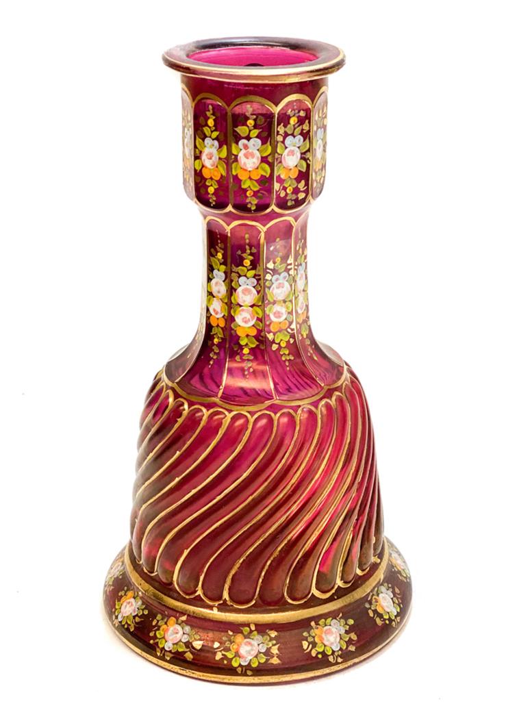 Bohemian Cranberry Red Glass Hookah Base (1 of 3)