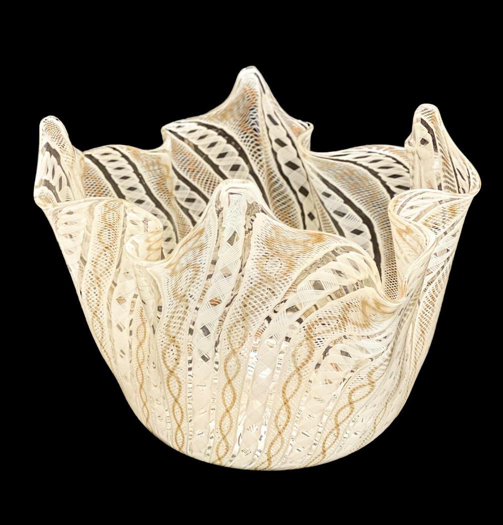 Murano Venini Art Glass Latticino Handkerchief Vase, (1 of 4)