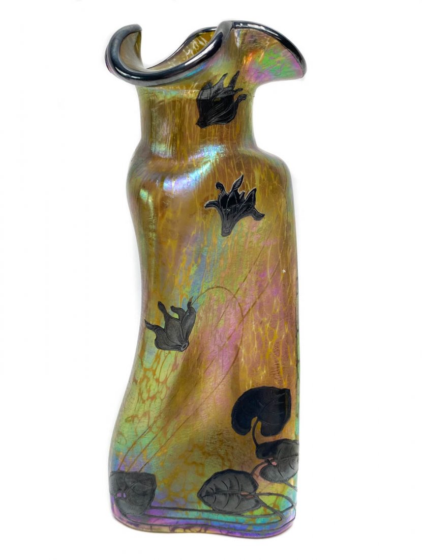 Austrian Iridescent Glass with Silver Overlay Vase (1 of 9)