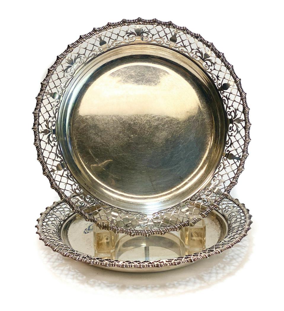 Pair James Dixon & Sons Sterling Silver Tray Plates (1 of 4)
