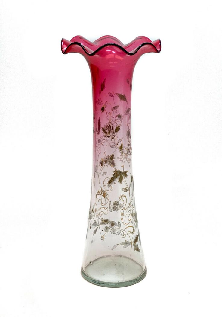 Moser Red to Clear Art Glass Rippled Rim Vase (1 of 3)