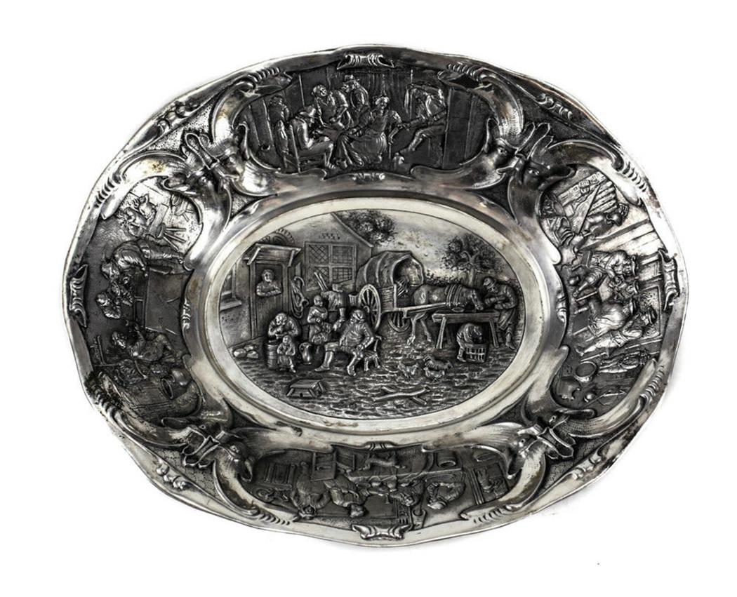 Herbert Hooijkaas Dutch Silver Bowl Tavern Scene, c1920 (1 of 4)