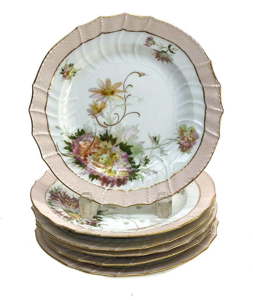 6 KPM Berlin Hand Painted Porcelain 8.25 inch Plates, (1 of 4)