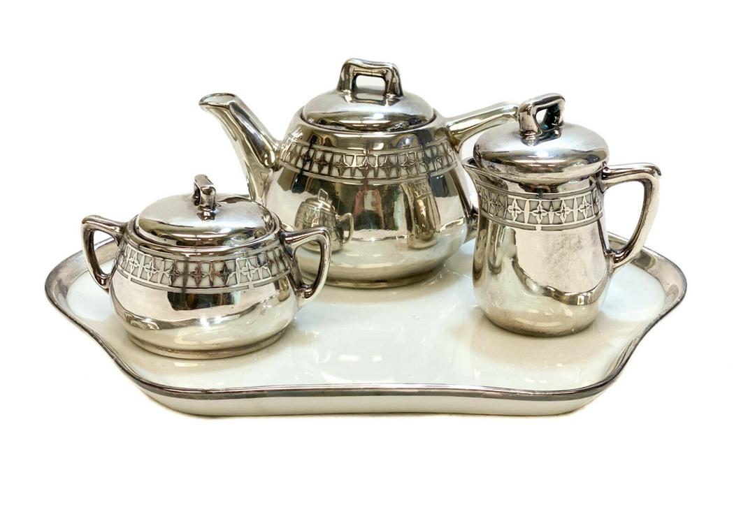 Bavaria Porcelain & Silver Overlay Tea Set and Tray (1 of 6)