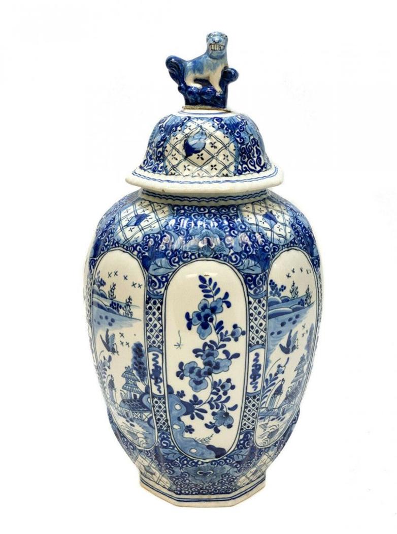 Delft Pottery Chinoiserie Paneled Lidded Urn (1 of 6)
