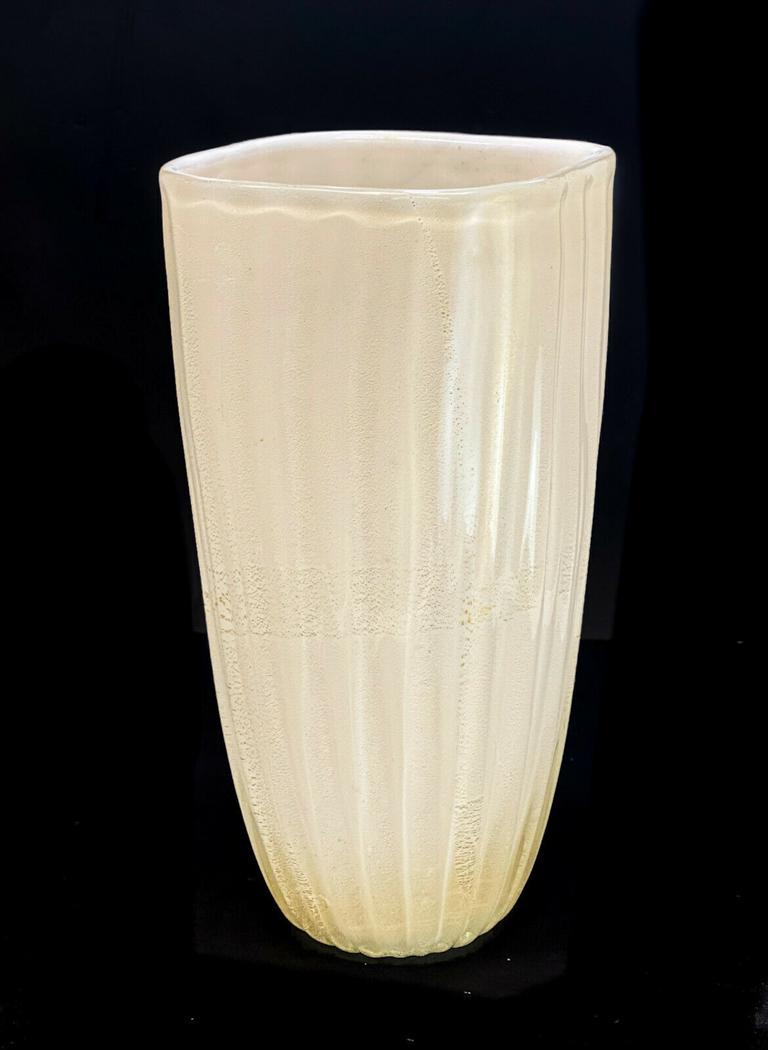 Murano Barovier & Toso White Art Glass Gold Fleck Vase (1 of 3)