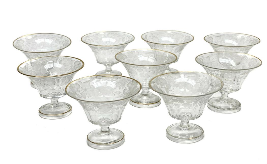 9 Moser Engraved Crystal Glass and Gilt Dessert (1 of 3)