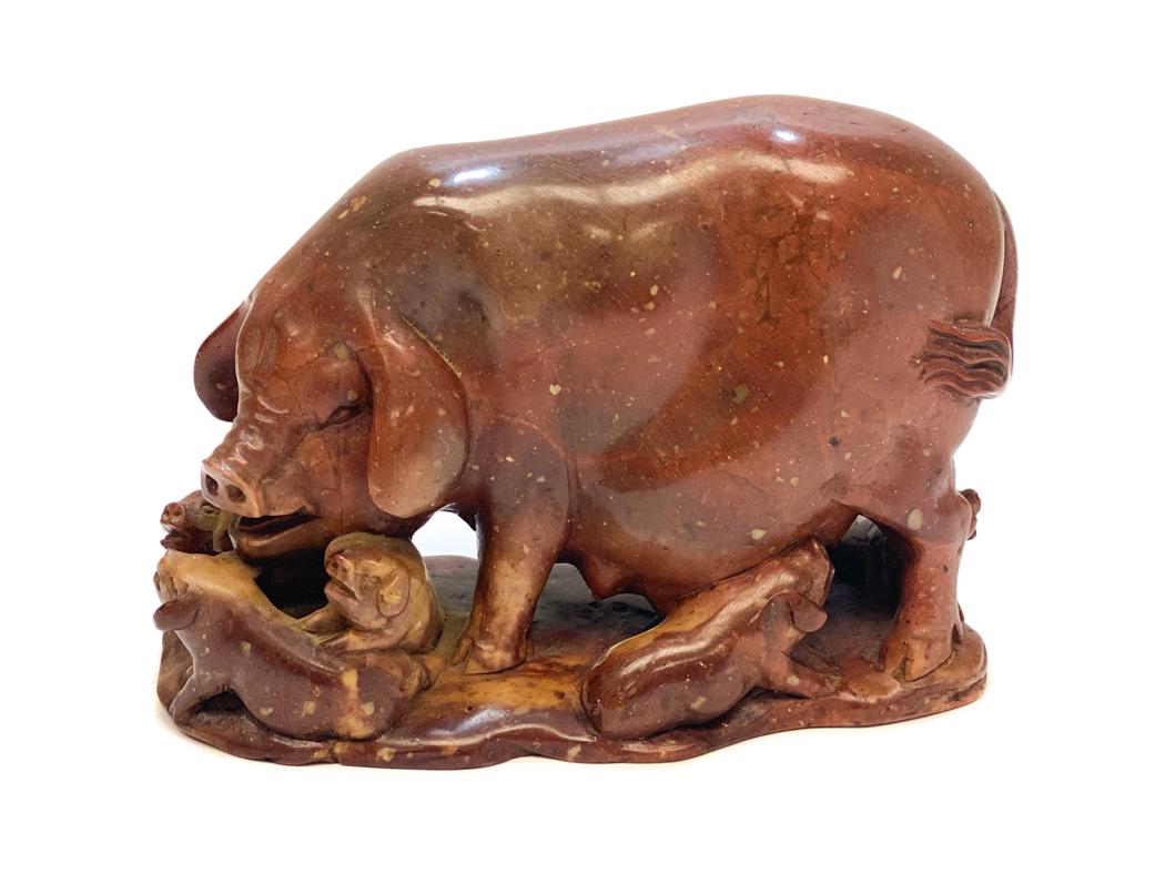 Chinese Hand Carved Pig Figurine (1 of 4)