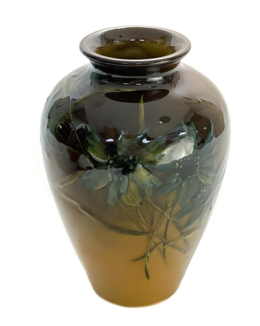 Rookwood Art Pottery Amber Brown Floral Vase #614F W (1 of 5)