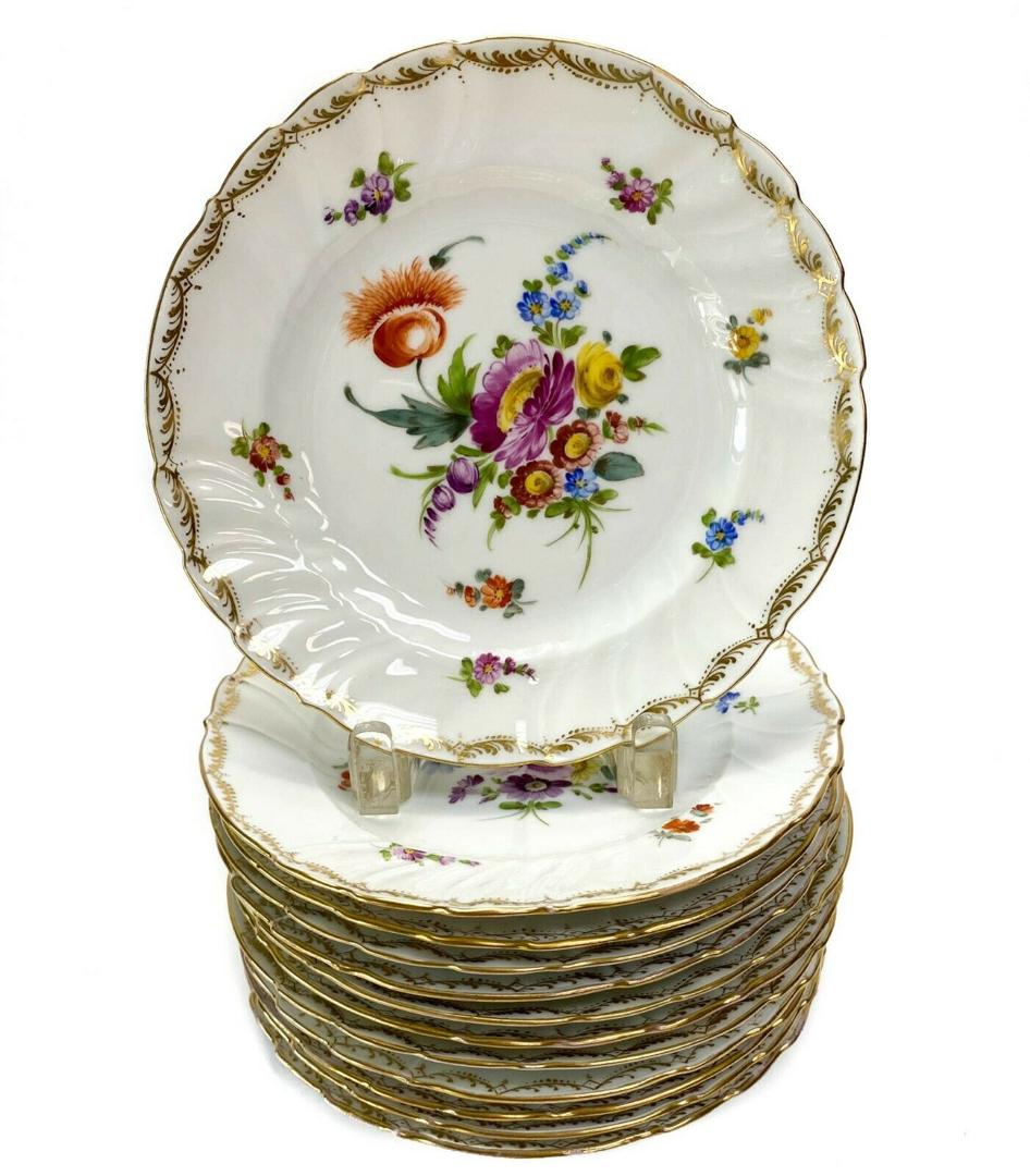 12 Klemm Dresden Dessert Plates with Florals and Gilt (1 of 3)