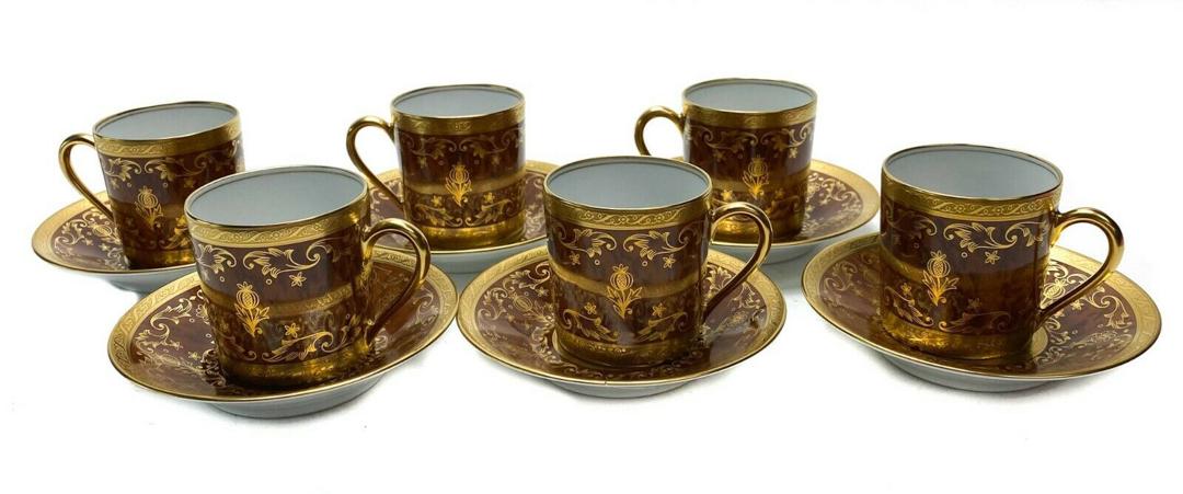 6 Limoges Cup & Saucers Incrustation in Mazarine (1 of 5)