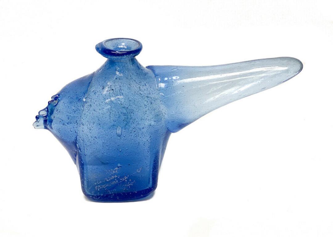 Marvin Lipofsky Blue Glass Bubble Vase Vessel Sculpture (1 of 6)