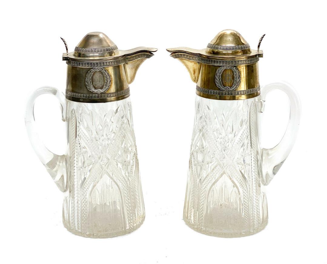 Pair French Gilt Silver and Etched Cut Glass Floral (1 of 7)