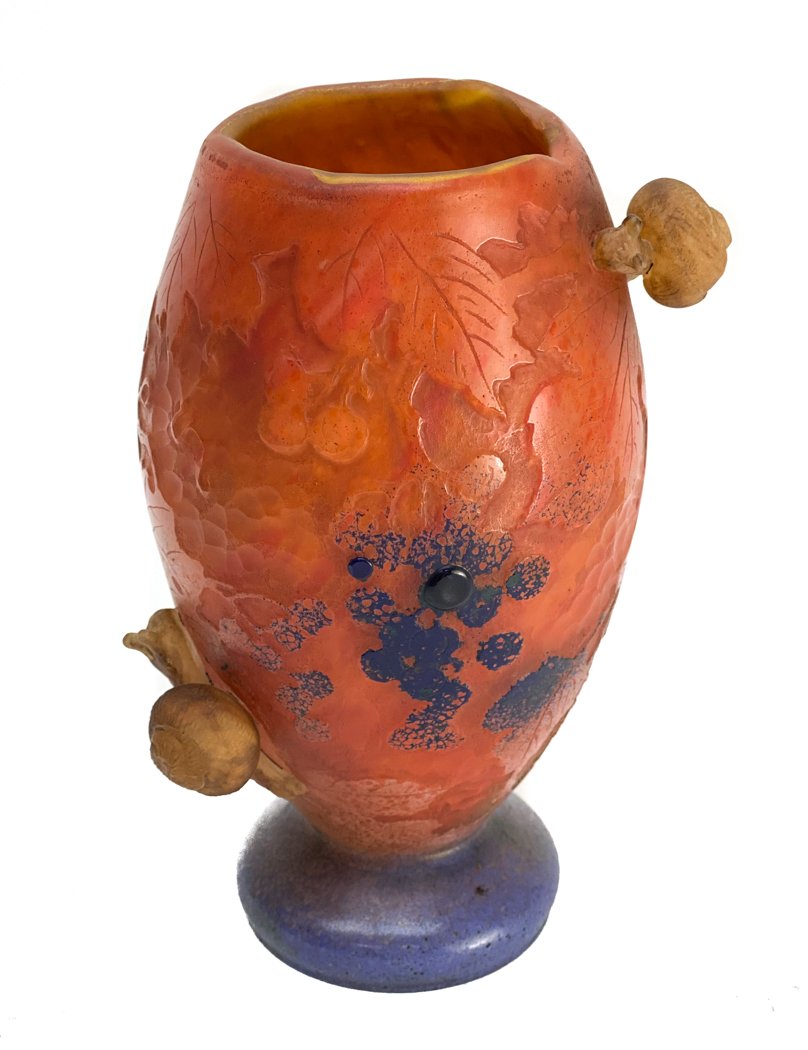 Cameo Art Glass Vase with Snails Orange & Purple (1 of 6)