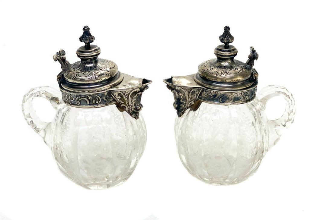 Pair German 800 Silver Glass Oil and Vinegar Bottles (1 of 6)