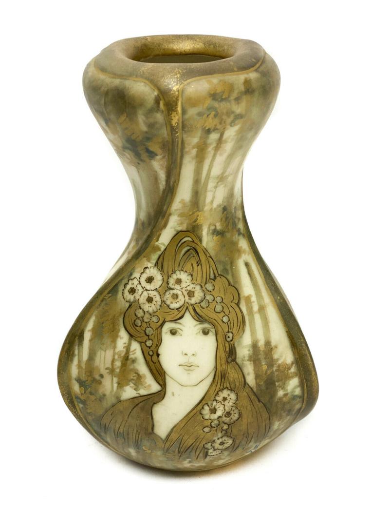 Amohora Austria Pottery Lady in a Forest Portrait Vase (1 of 5)