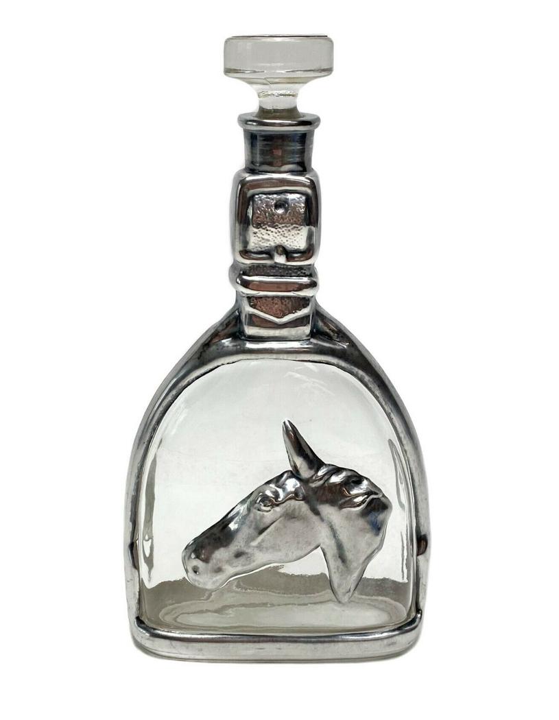 Silver Overlay Glass Horse  Decanter, Mid Century (1 of 8)