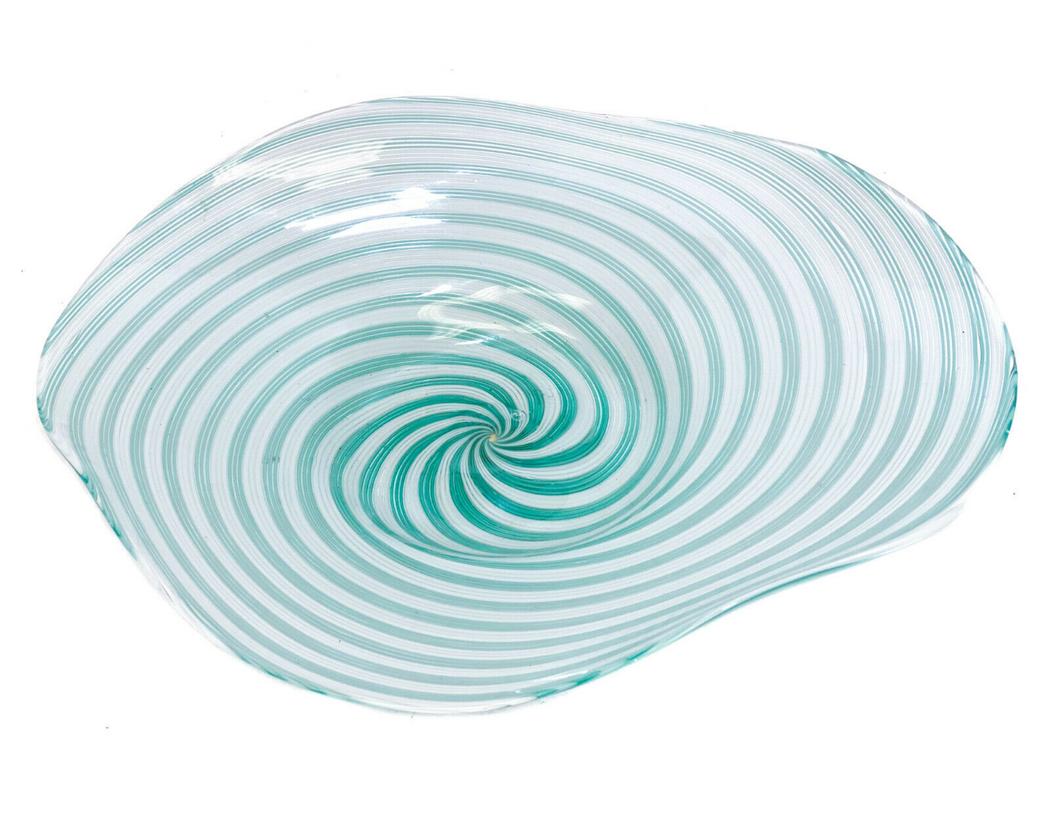 Venetian Blue & White Latticino Twisted Striped Bowl (1 of 4)