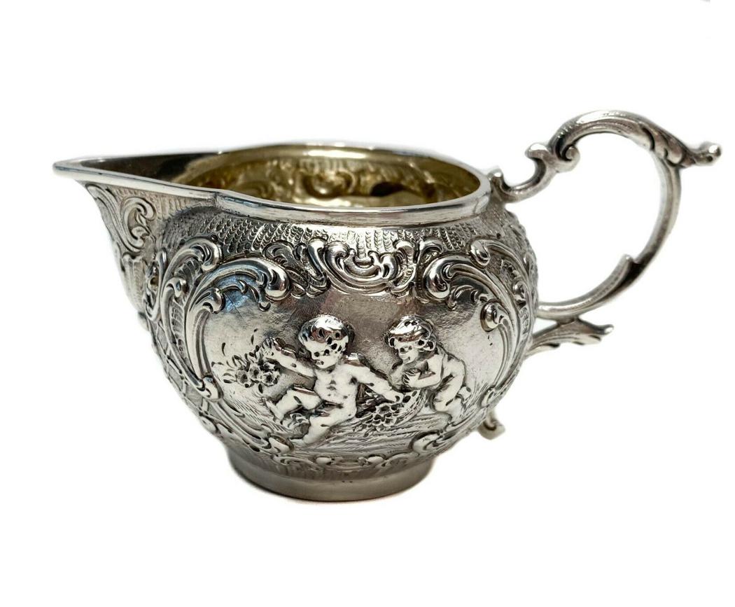 German 800 Silver Repousse Creamer, Figural Cherubs (1 of 7)