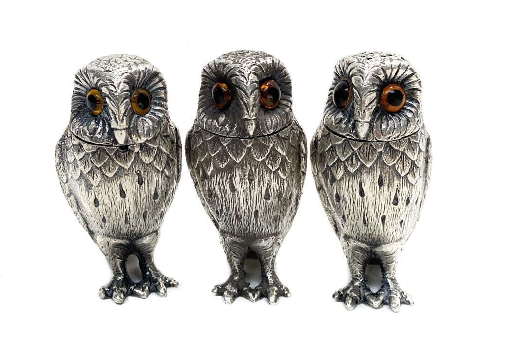 3 William Comyns Sterling Silver Owl Condiments (1 of 7)