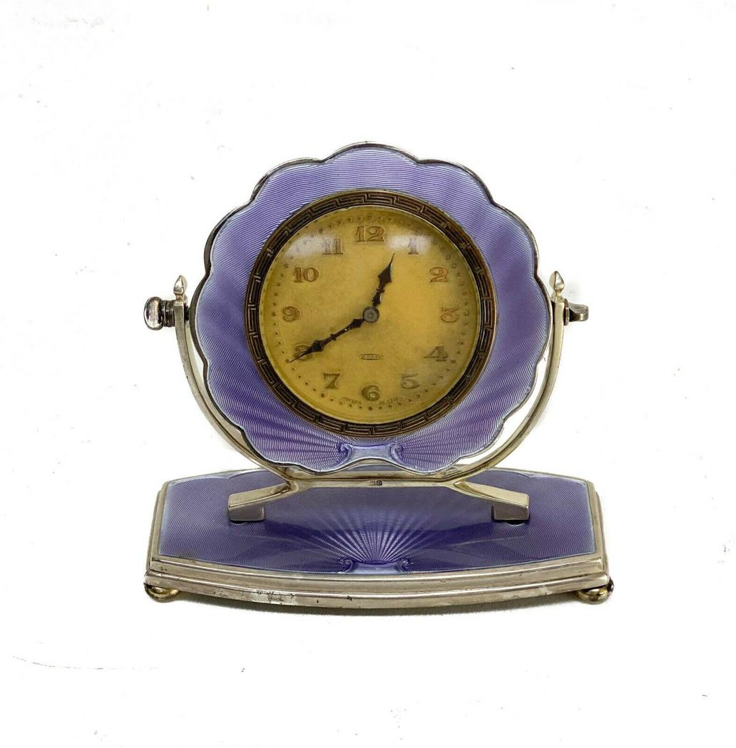 Henry Matthews Sterling Silver Guilloche Art Deco Clock (1 of 6)