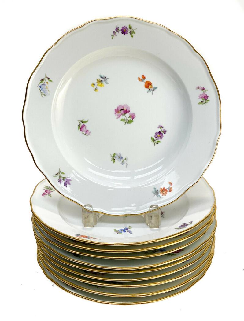 10 Meissen  Porcelain Hand Painted Dinner Plates (1 of 3)