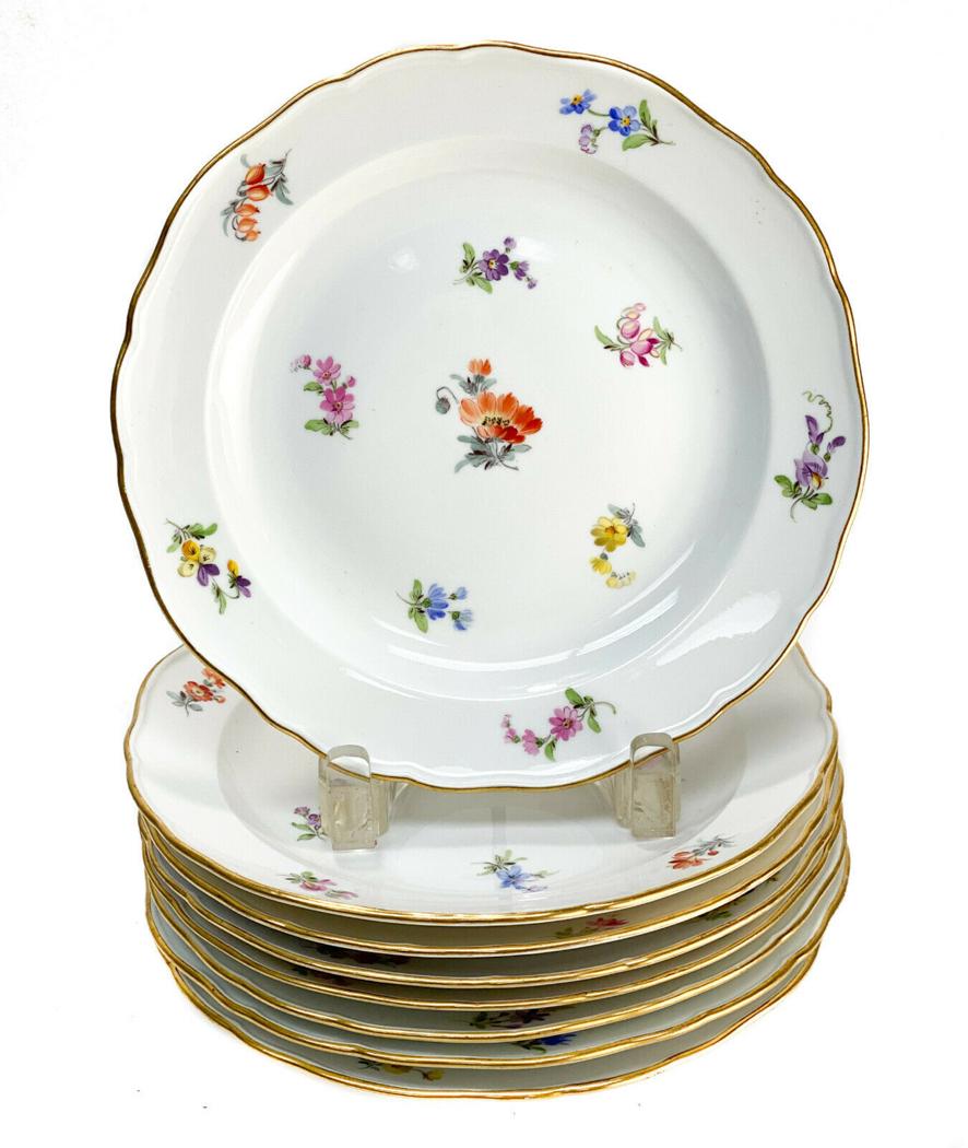 8 Meissen Porcelain Hand Painted Plates. Floral (1 of 3)