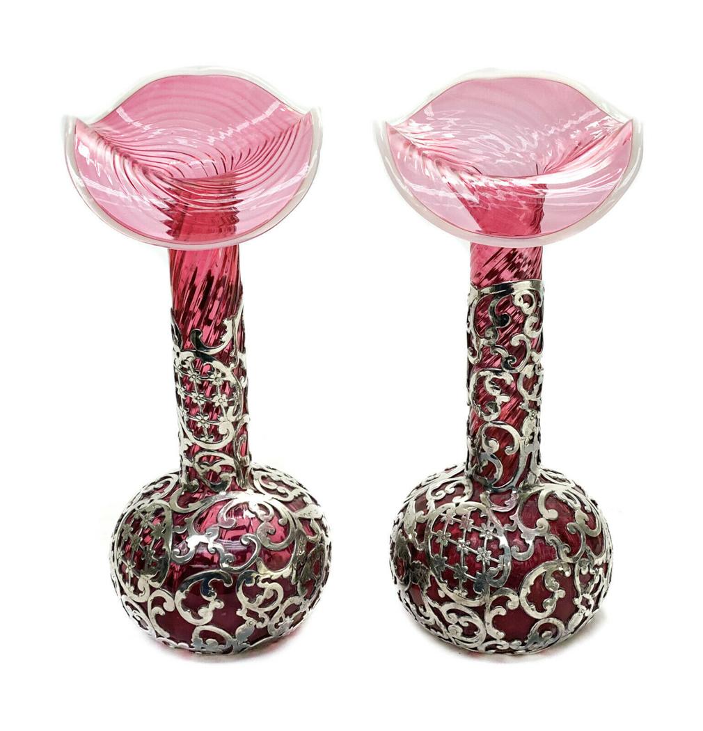 Pair Legras Art Glass Silver Jack In The Pulpit Vases (1 of 4)