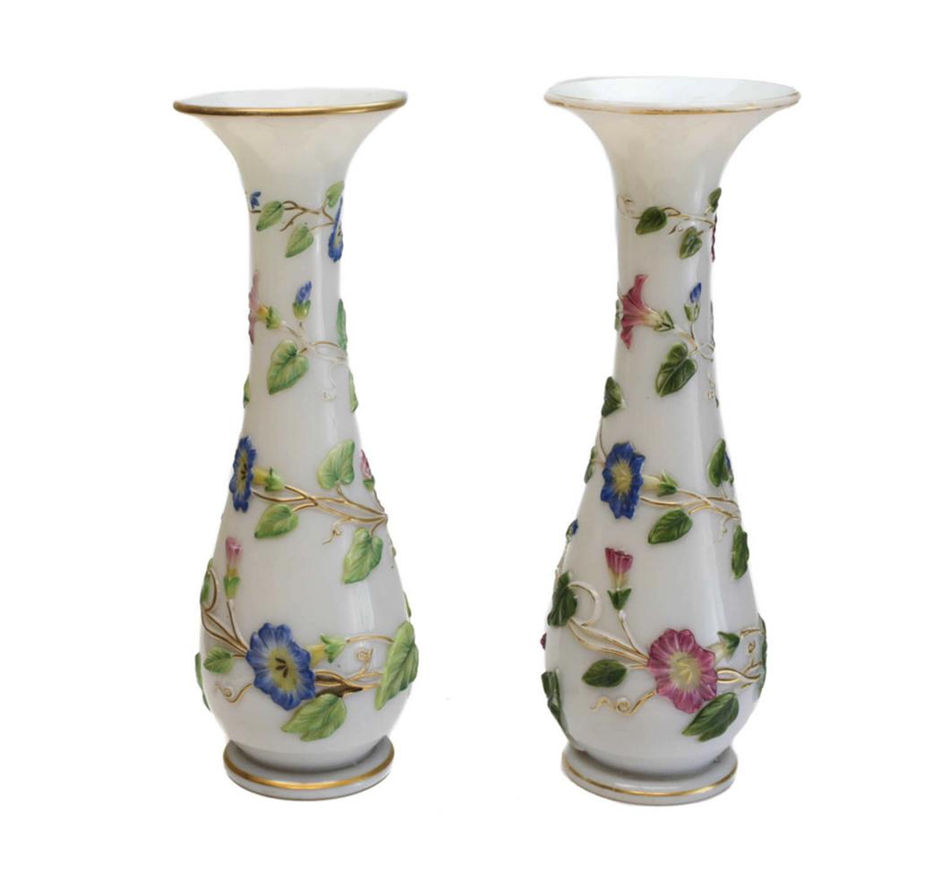 Pair Baccarat French Opaline Enamel Glass Vases (1 of 4)