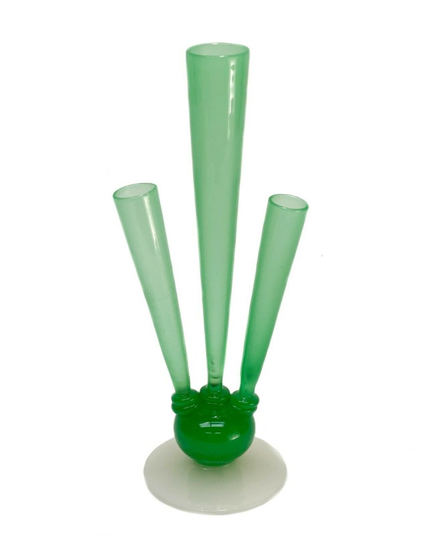 Steuben Green Jade Glass and Alabaster Triple-Stem Vase (1 of 3)