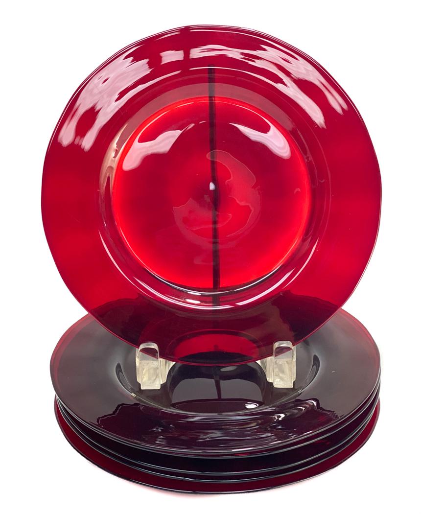 6 Steuben Cranberry Red Art Glass Dessert Plates (1 of 4)