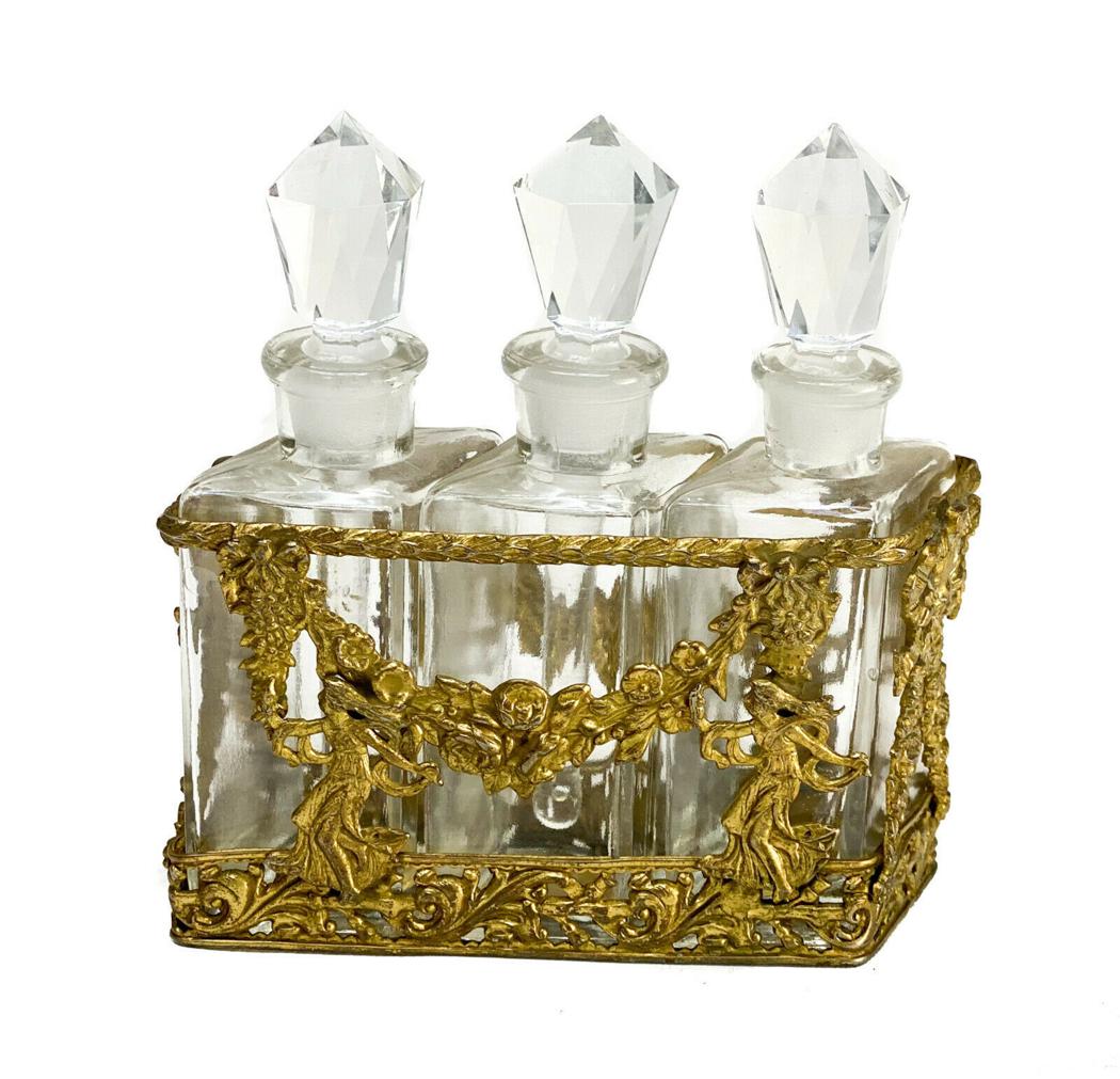 Empire Style Gilt Bronze Overlay 3 Perfume Glass (1 of 6)