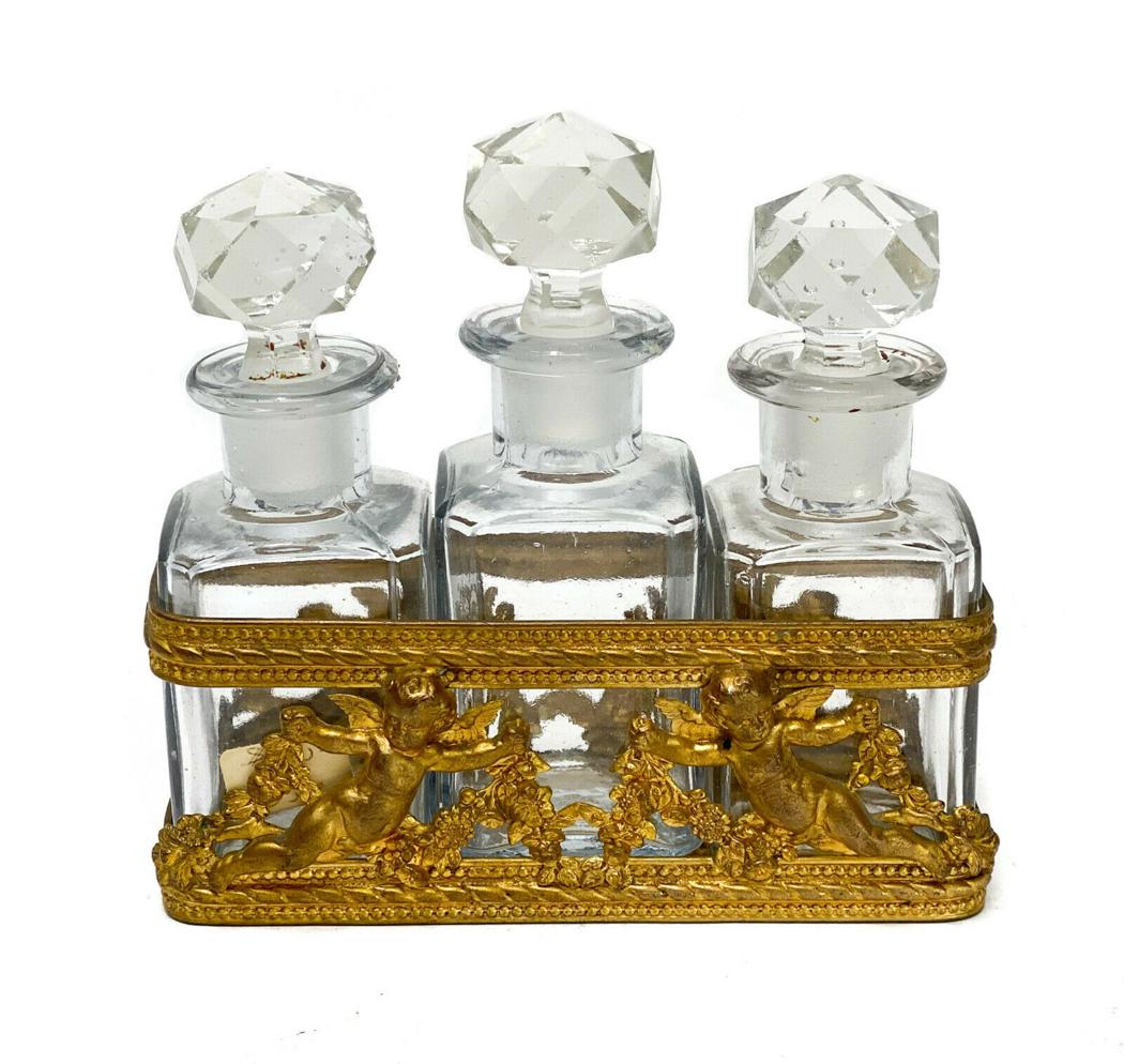 Empire Style Gilt Bronze Overlay 3 Perfume Glass (1 of 3)