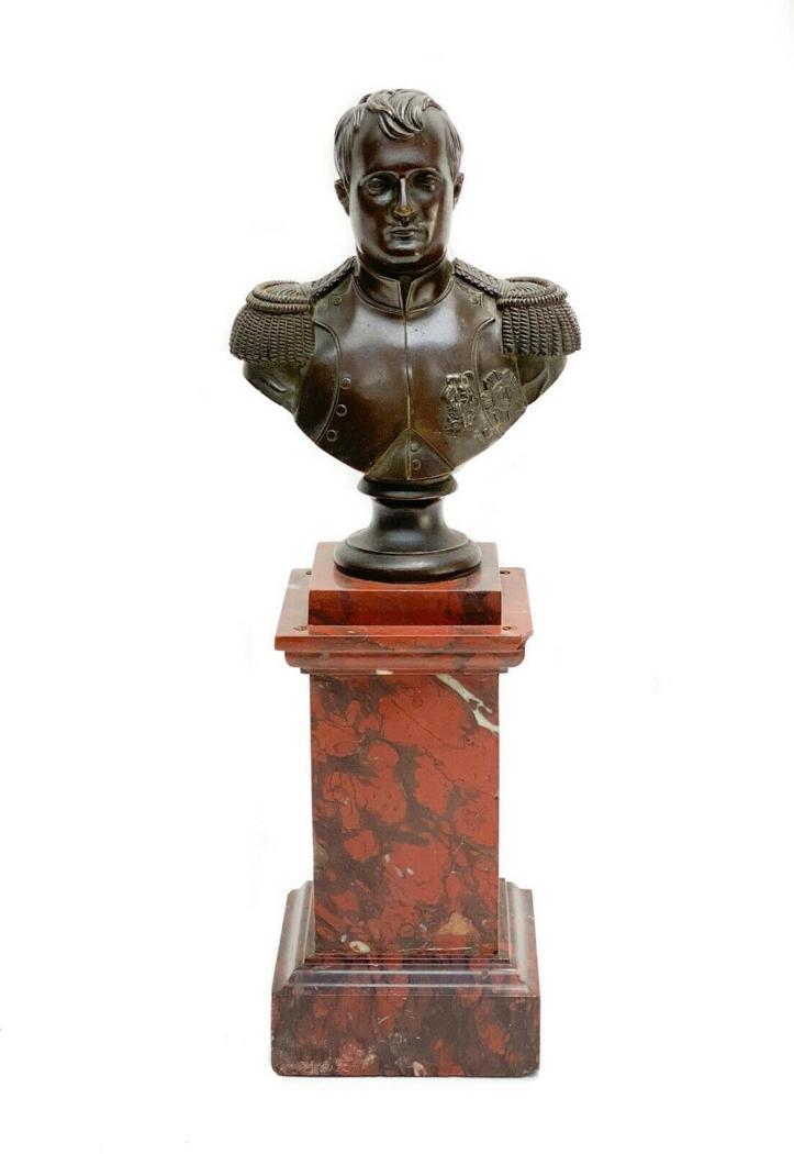 Napoleonic Patinated Bronze Bust Red Sienna Marble Base (1 of 8)