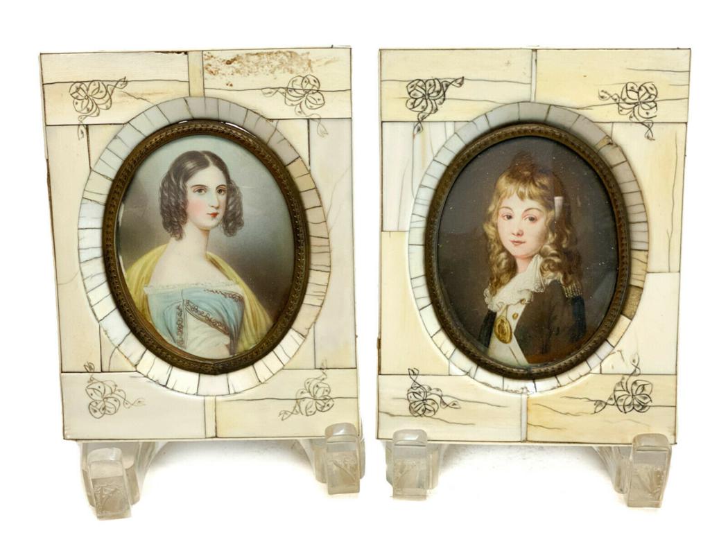 Pair Continental Miniature Portraits of Girls, c1900 (1 of 4)